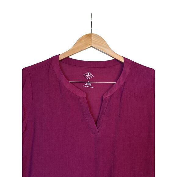 St. John’s Bay Women's V-Neck Gauze Tunic Blouse Pullover Size L Dark Berry NWT - Picture 4 of 6